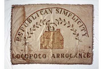 Rare Whig Party political banner, ca. 1840, associated with the presidential campaign of William Henry Harrison.