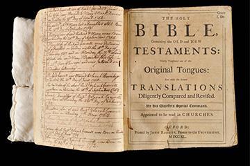 A Caswell family bible, opened for the reader.