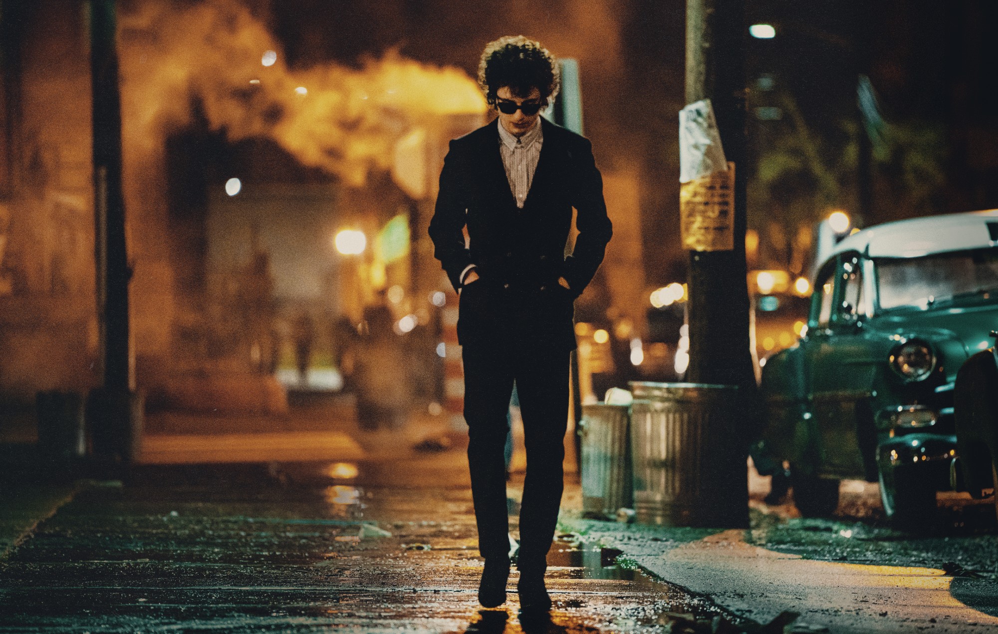 Timothée Chalamet as Bob Dylan in 'A Complete Unknown'.