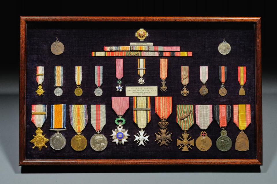 Collection of World War I military medals displayed with ribbons.
