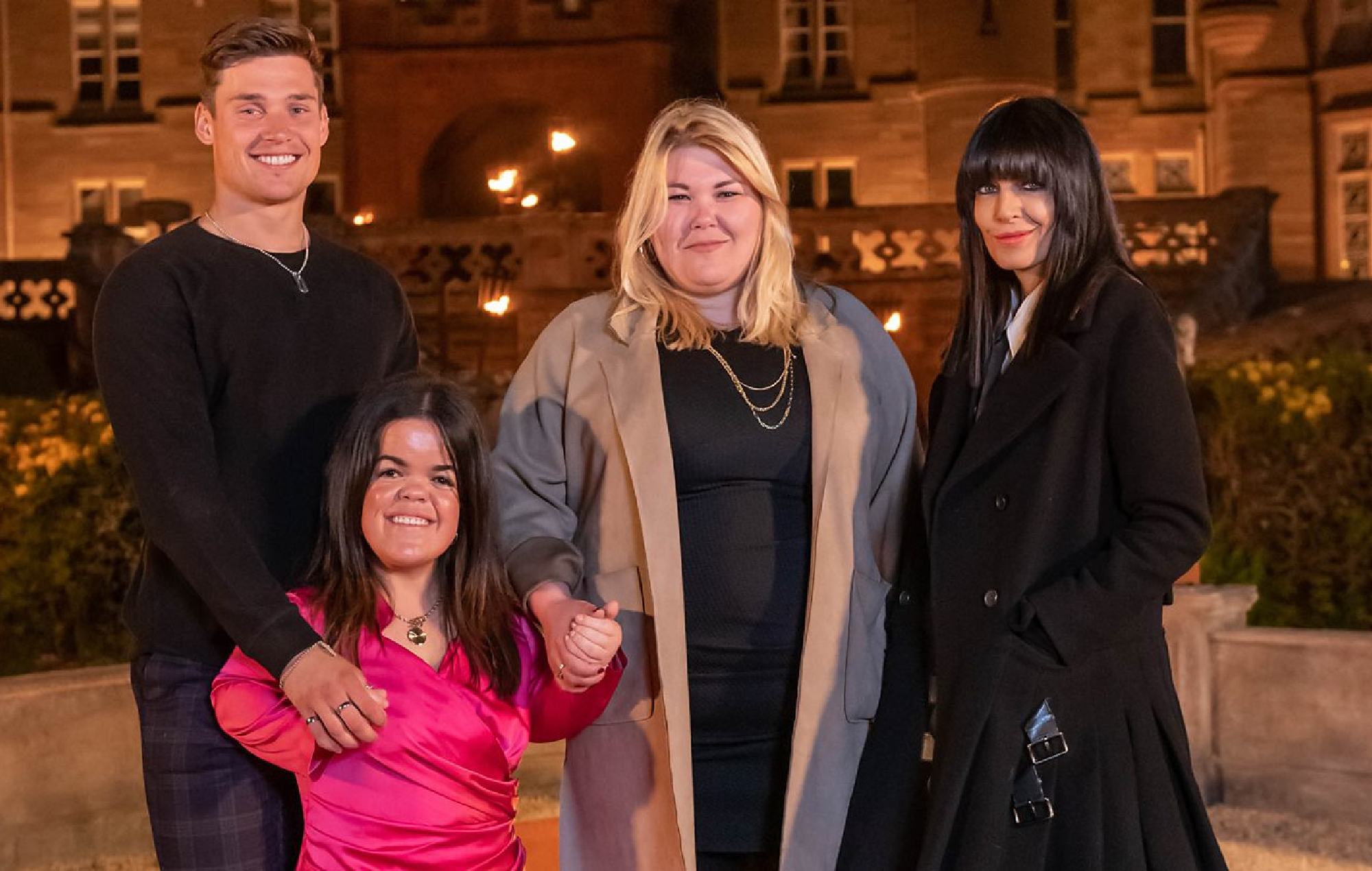 ‘The Traitors’ season one winners Aaron, Meryl and Hannah with host Claudia Winkleman