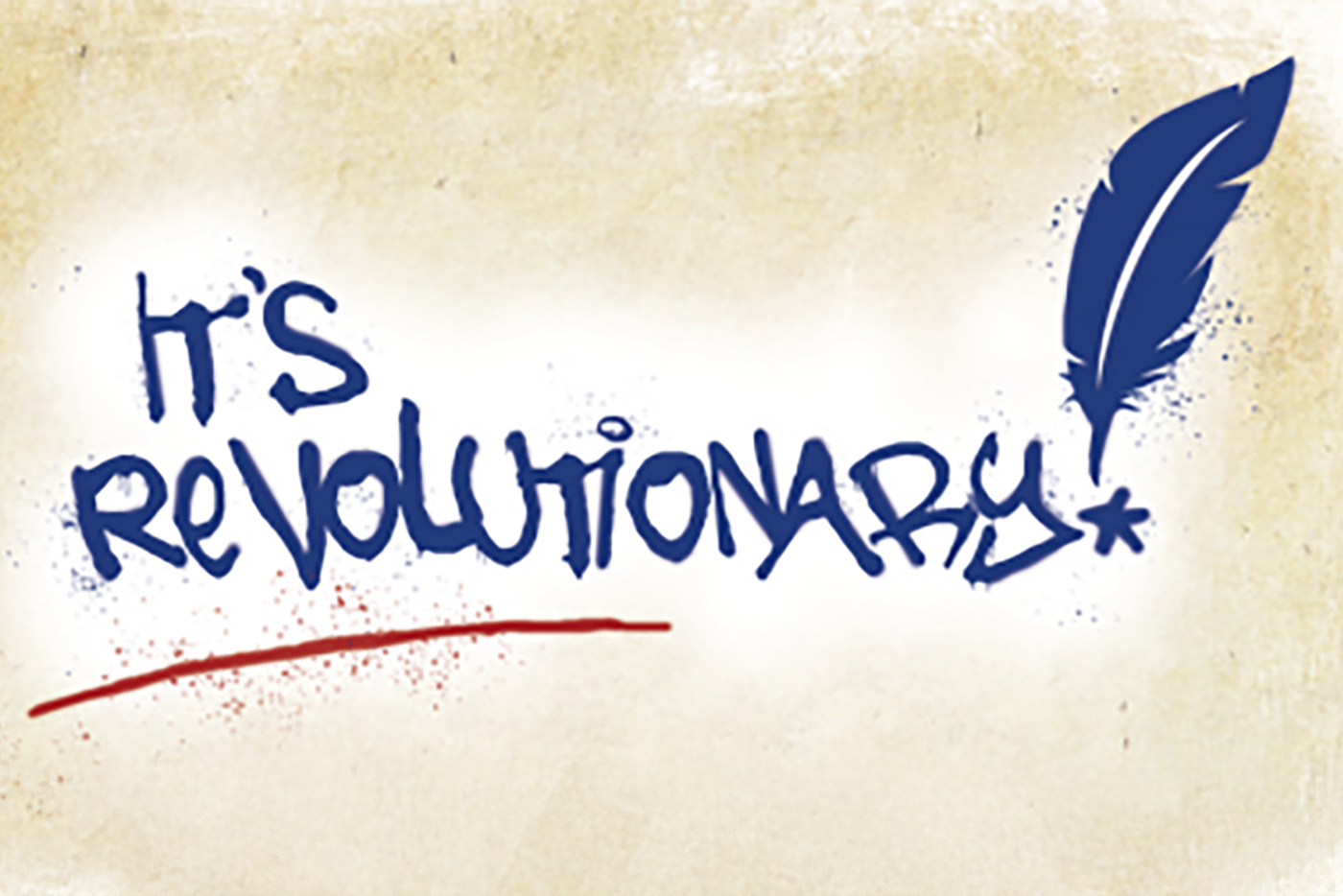 Logo spelling out "It's Revolutionary" in script with a quill for exclamation