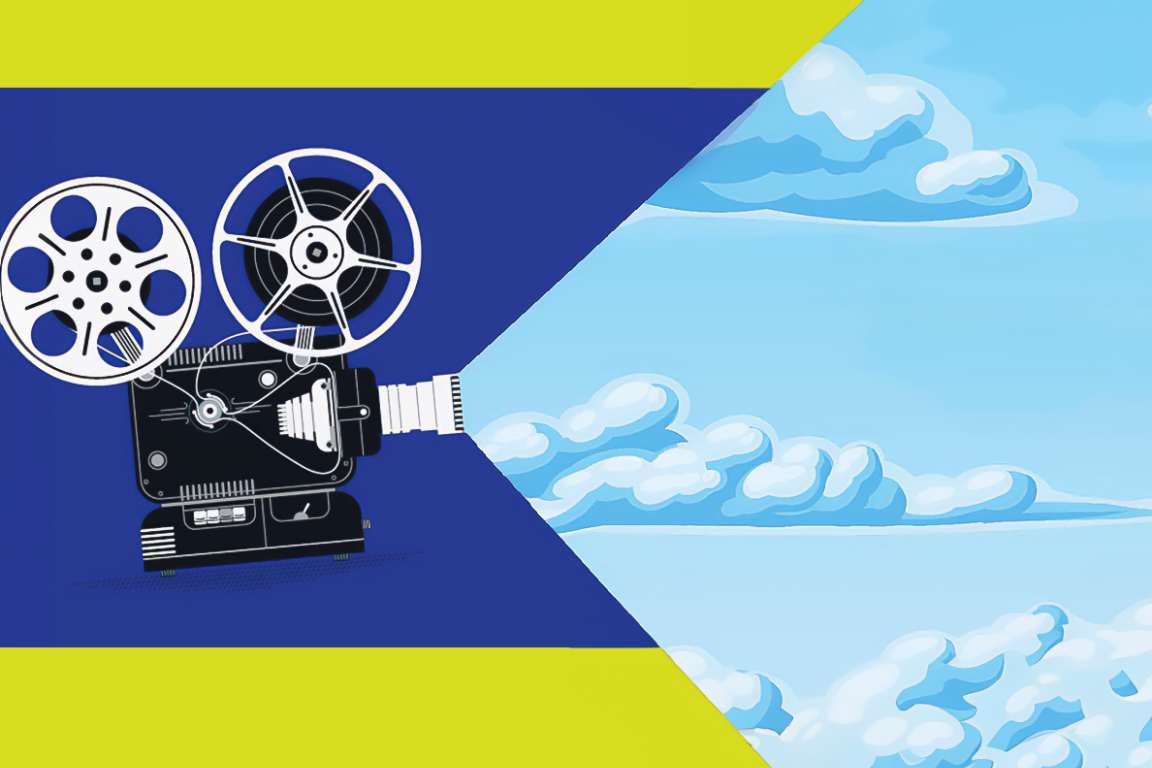 VOD logo with projector exhibiting the sky